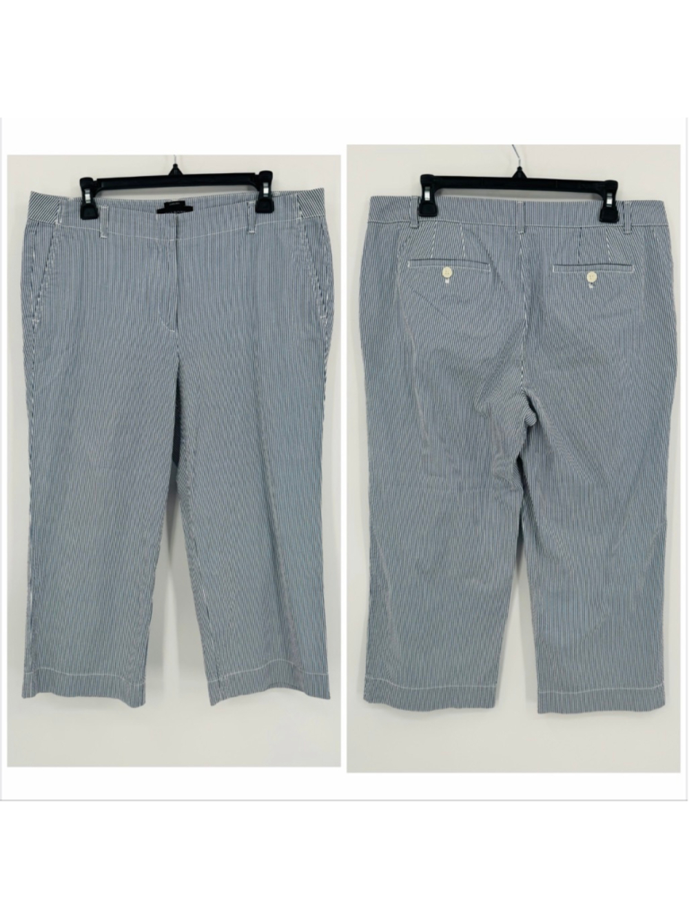 Talbots Chelsea Seersucker Capris Blue White Striped Size 12
